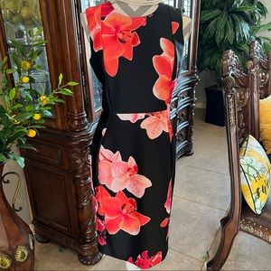 Calvin Klein | scuba black w/flowers dress | size 8